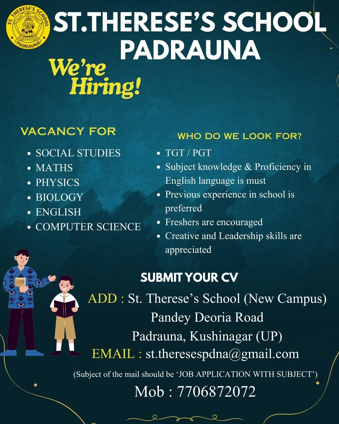 Requirement of  Teachers